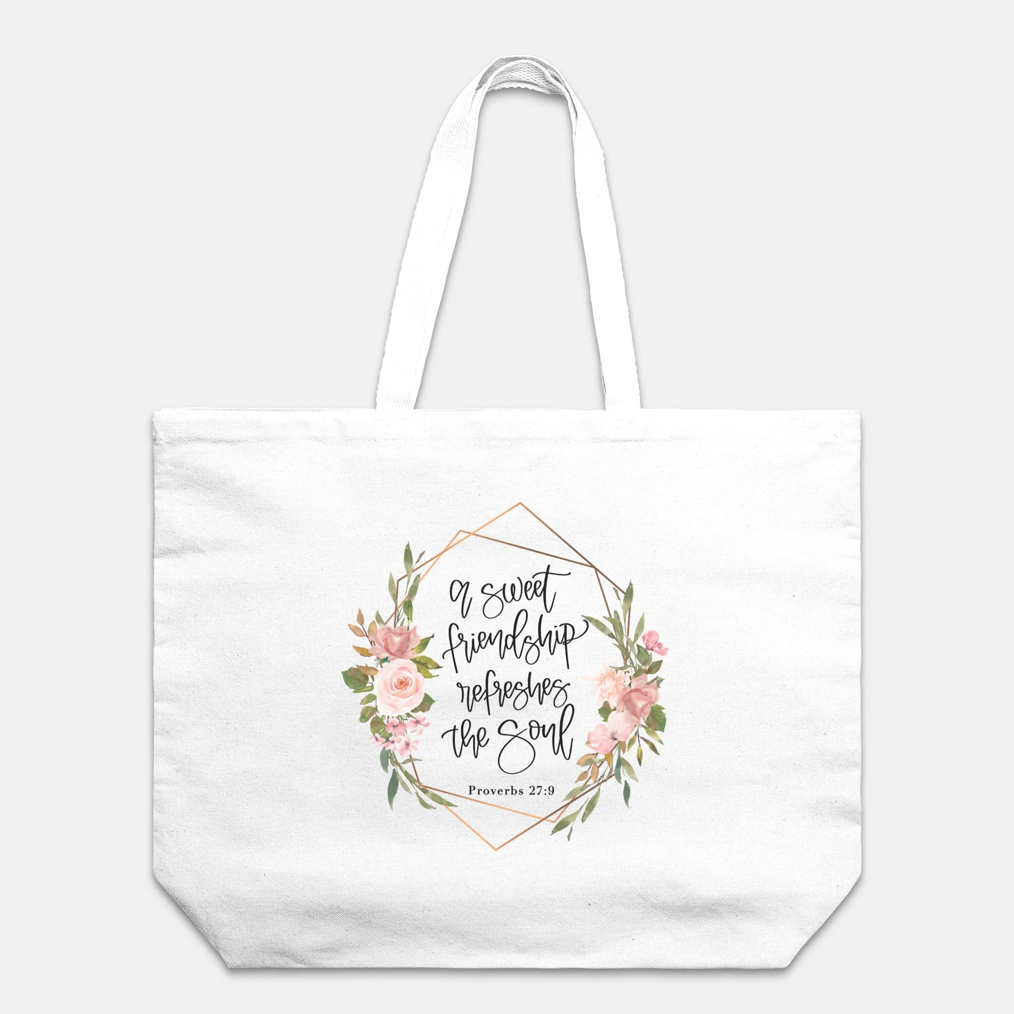 Tote extragrande de lona de algodón con proverbios de la amistad dulce, natural o blanco