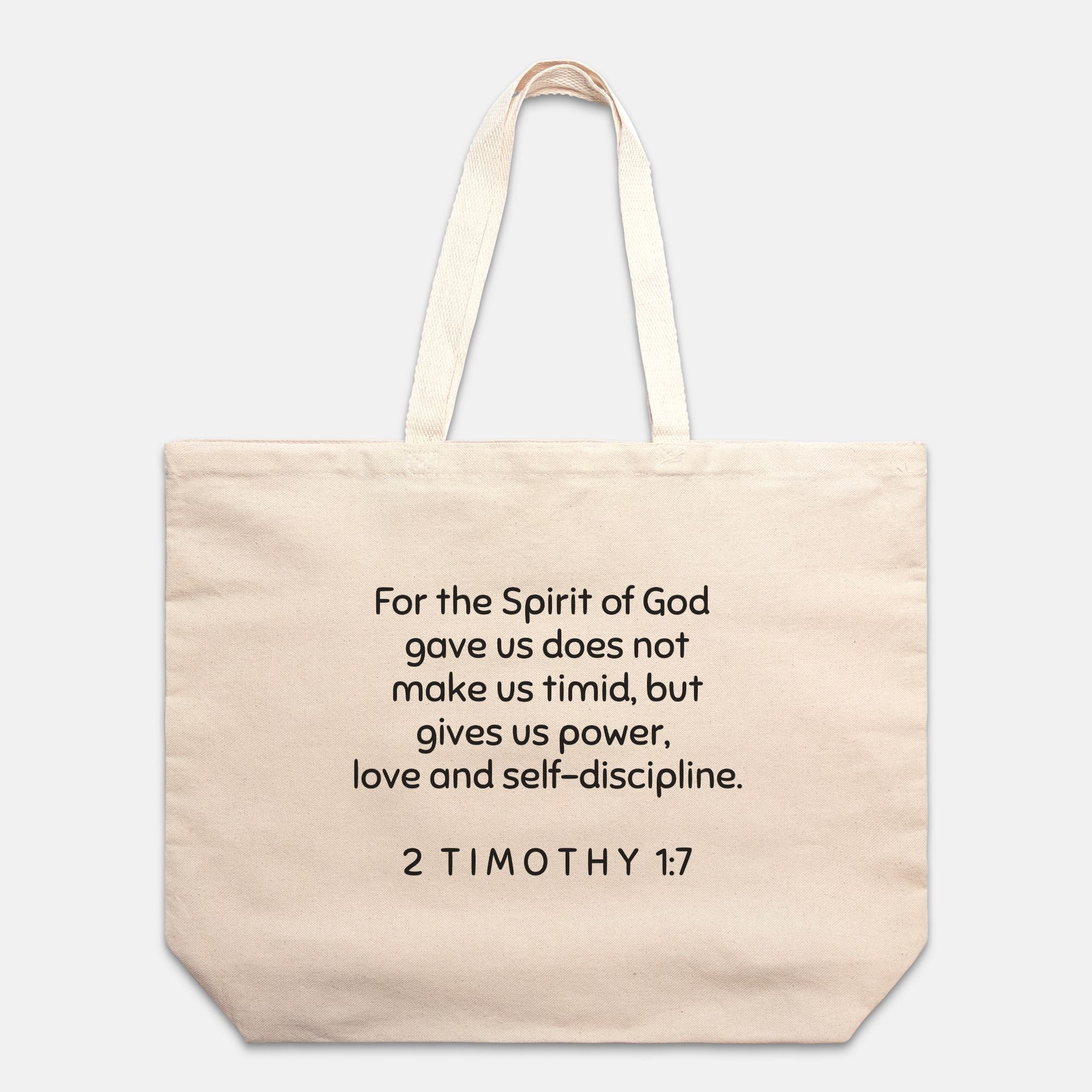 2 Timothy 1:7 Cotton Canvas Oversized Natural Tote