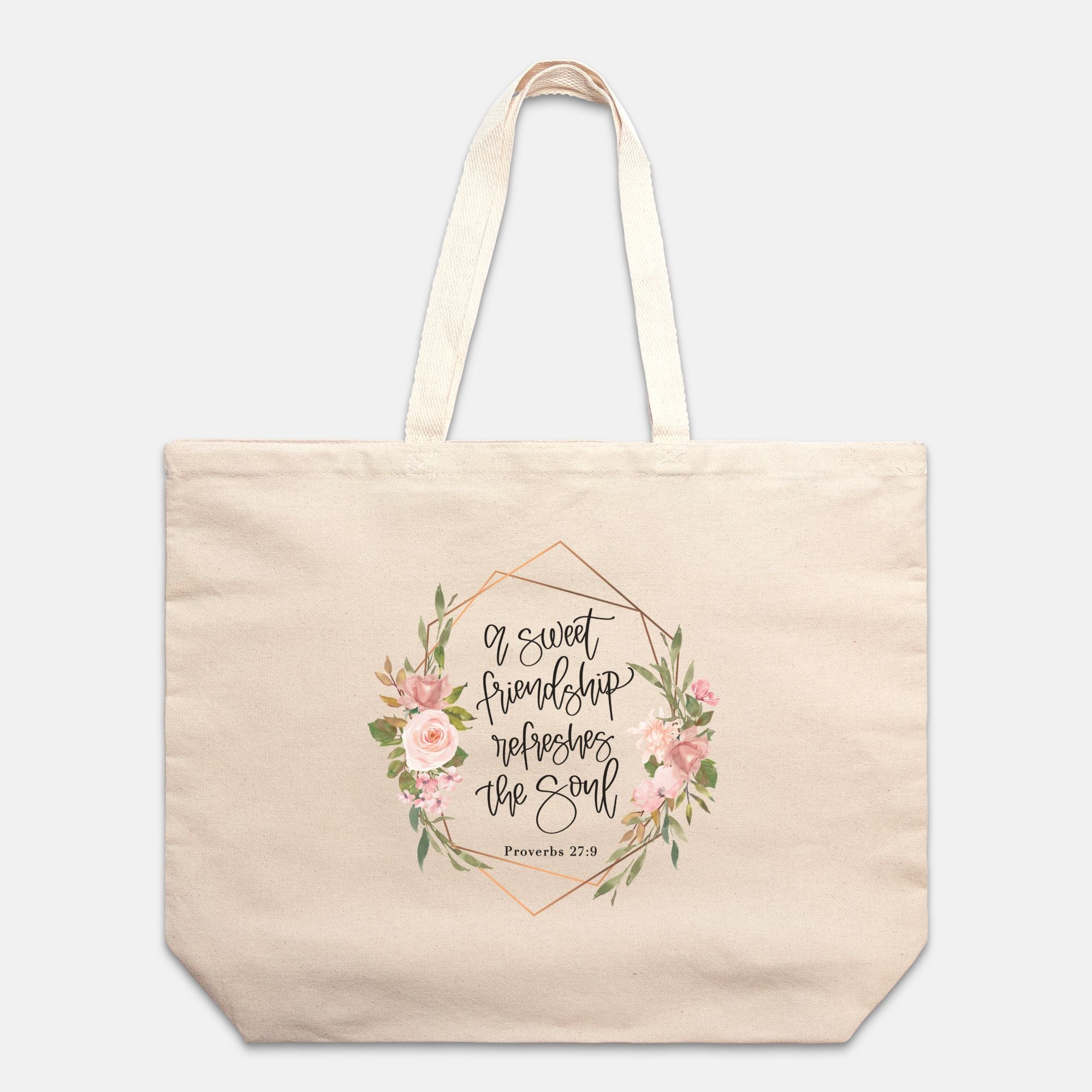 Tote extragrande de lona de algodón con proverbios de la amistad dulce, natural o blanco