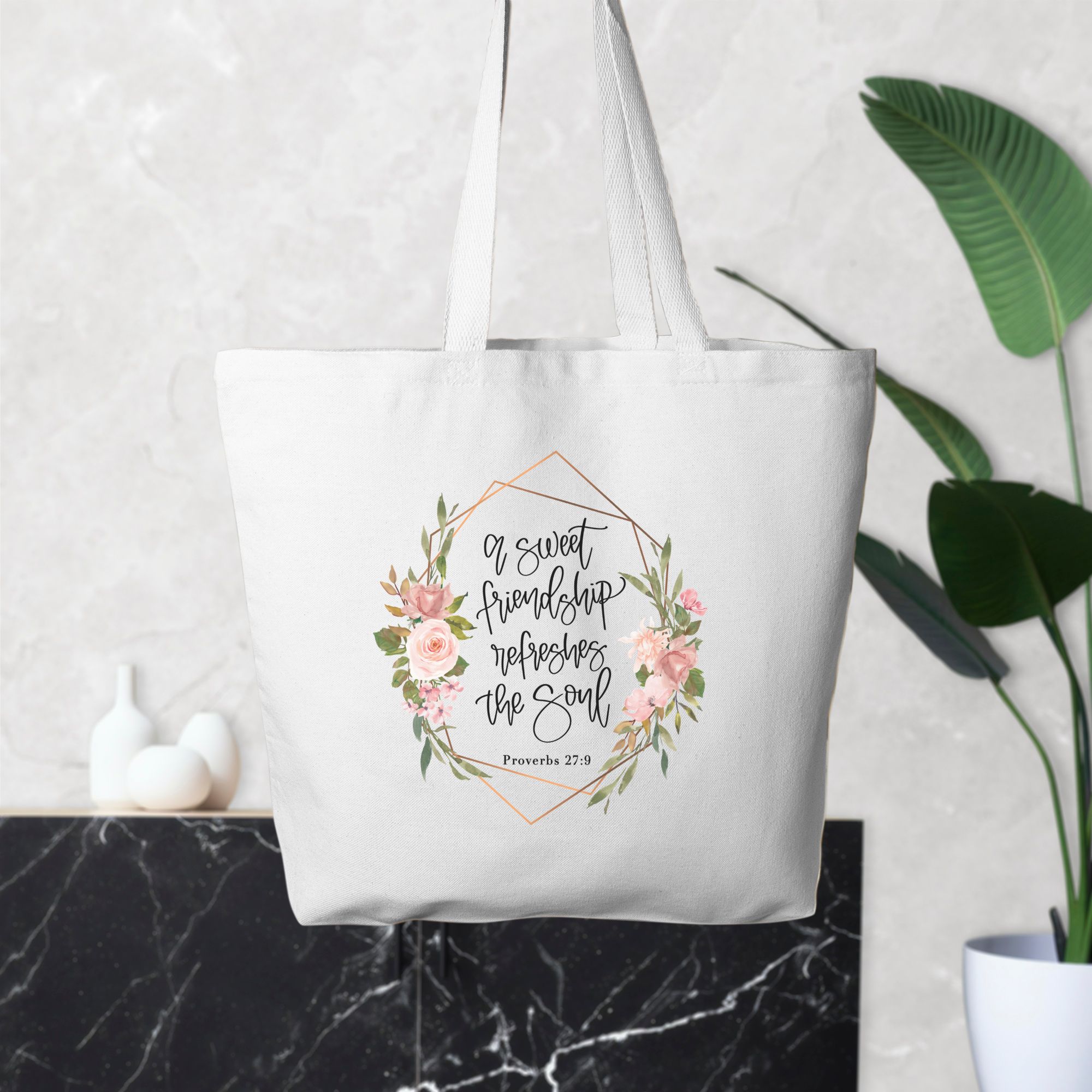 Tote extragrande de lona de algodón con proverbios de la amistad dulce, natural o blanco