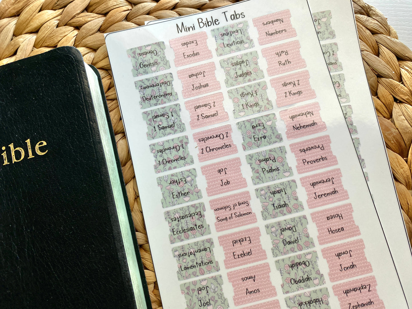 Bible Tabs Laminated Mini  - Pink & Green Florals