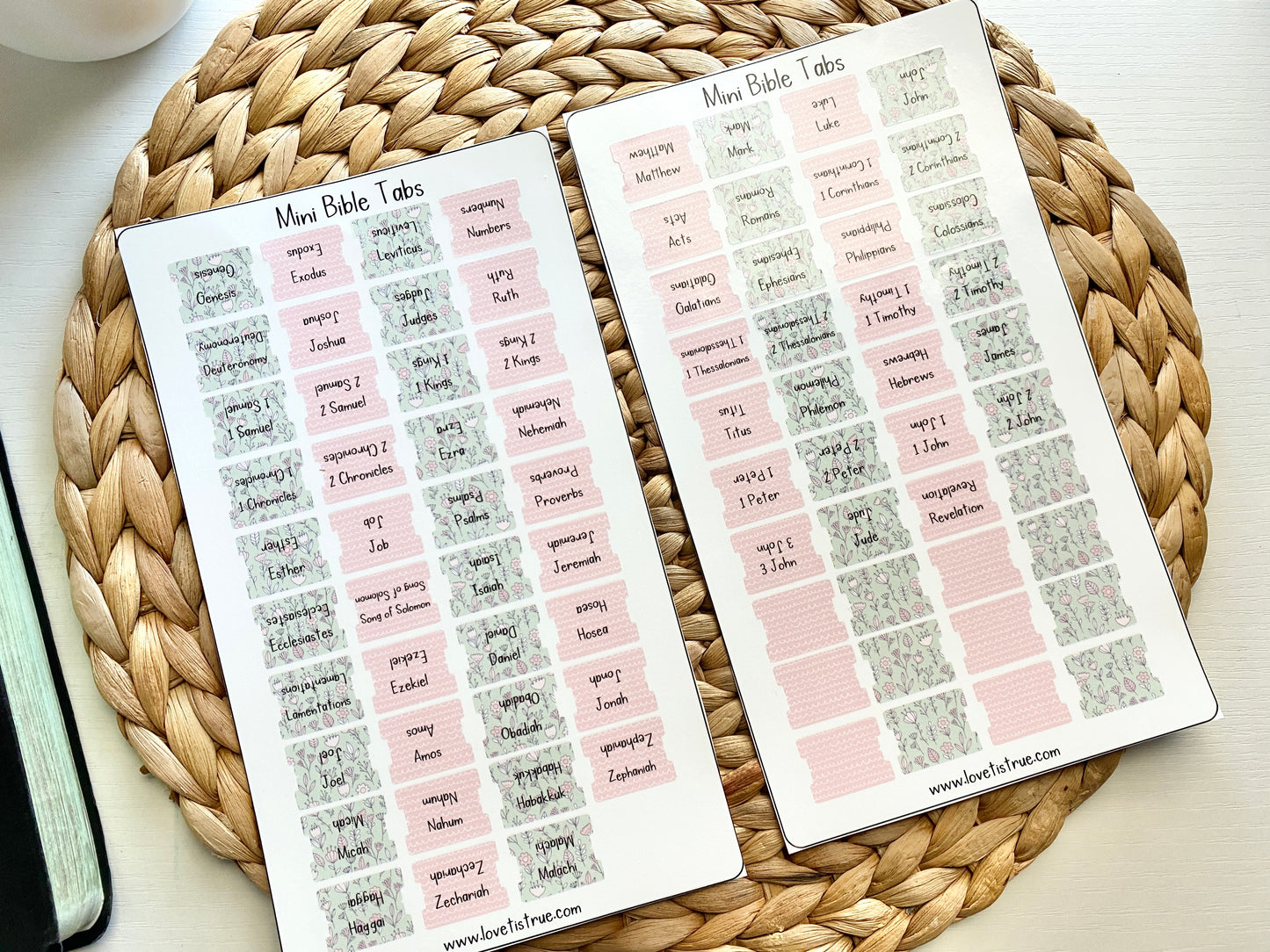 Bible Tabs Laminated Mini  - Pink & Green Florals