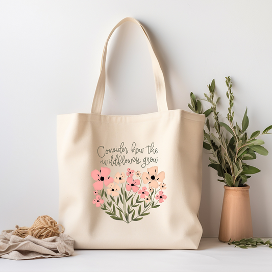 Consider How The Wildflowers Grow Cotton Canvas Oversized Tote Bag